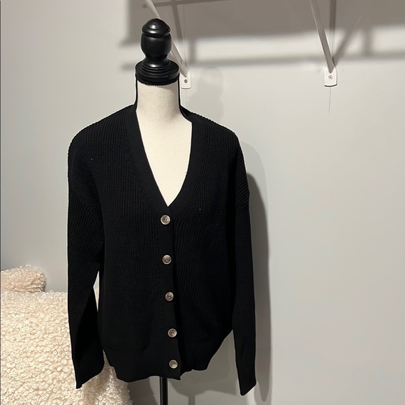 Hudson Los Angeles Black Cotton Button-down Women's Cardigan - Picture 1 of 16
